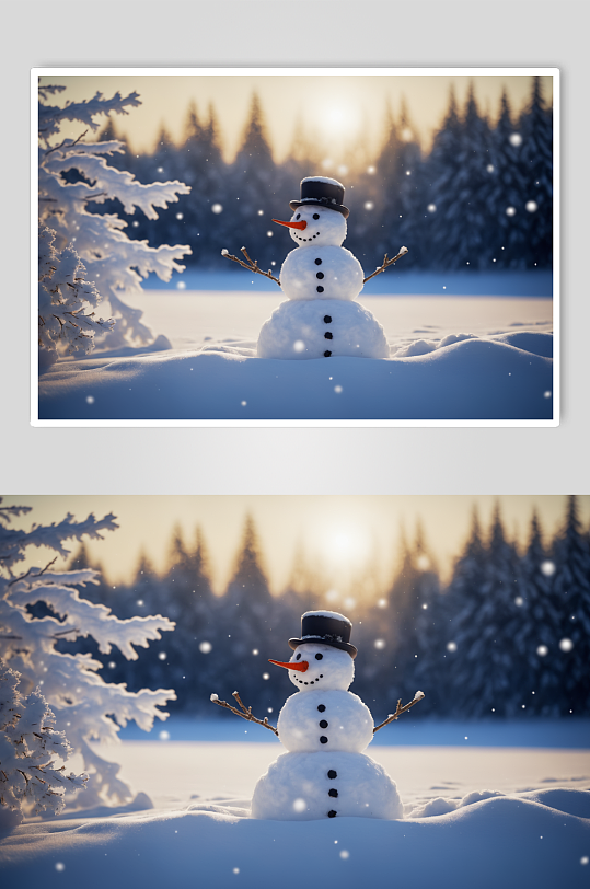 AI数字艺术冬季雪人摄影图