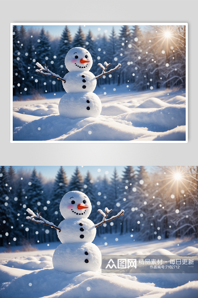 AI数字艺术冬季雪人摄影图素材