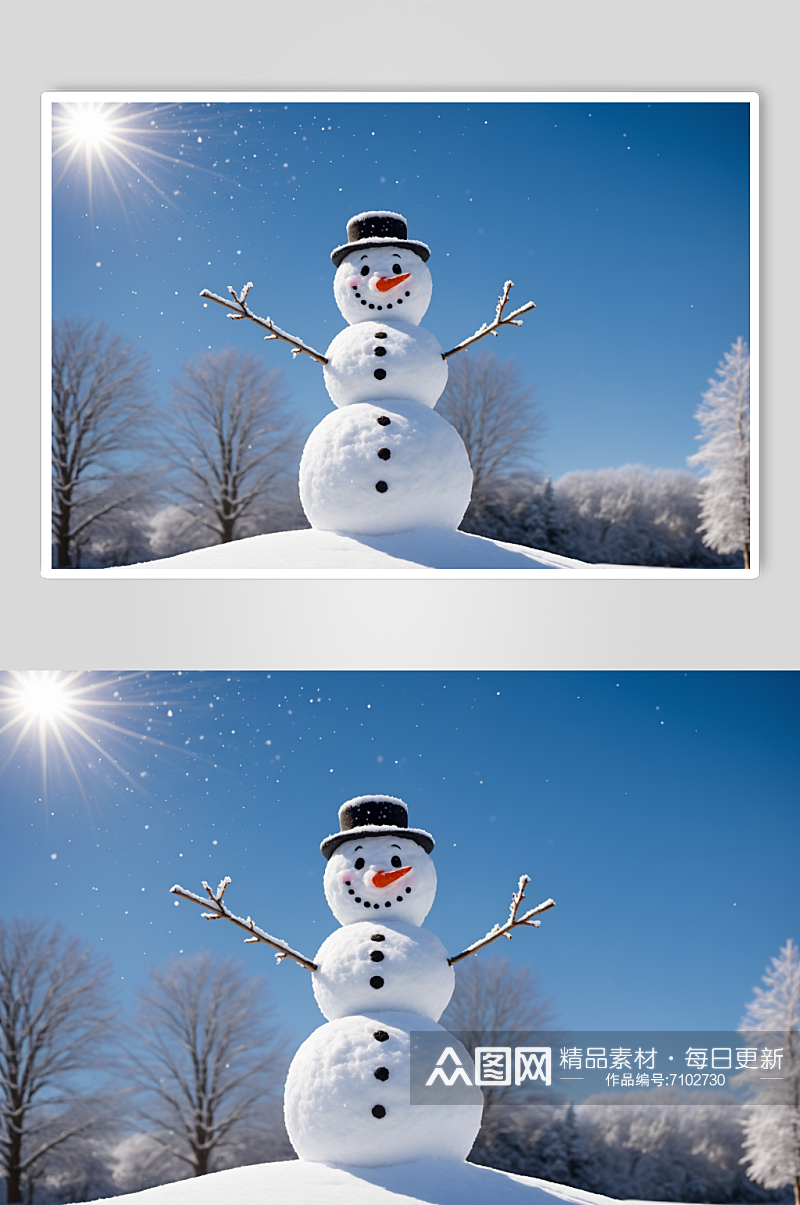 AI数字艺术冬季雪人摄影图素材