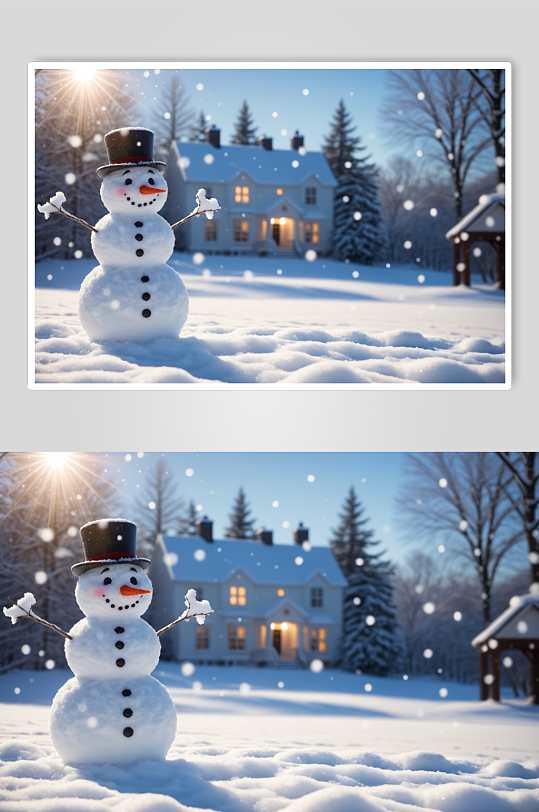 AI数字艺术冬季雪人摄影图