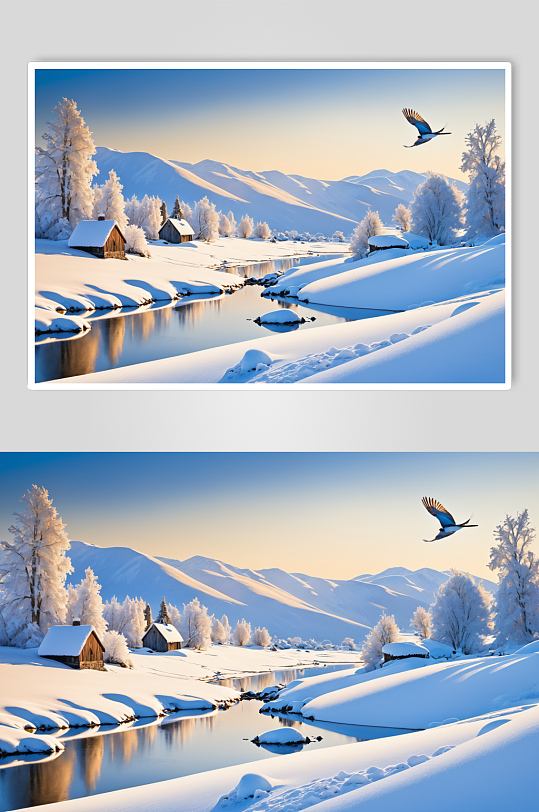 AI数字艺术冬季自然风景雪景摄影图
