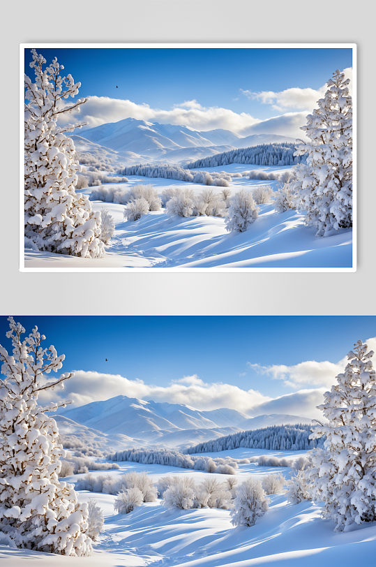 AI数字艺术冬季自然风景雪景摄影图