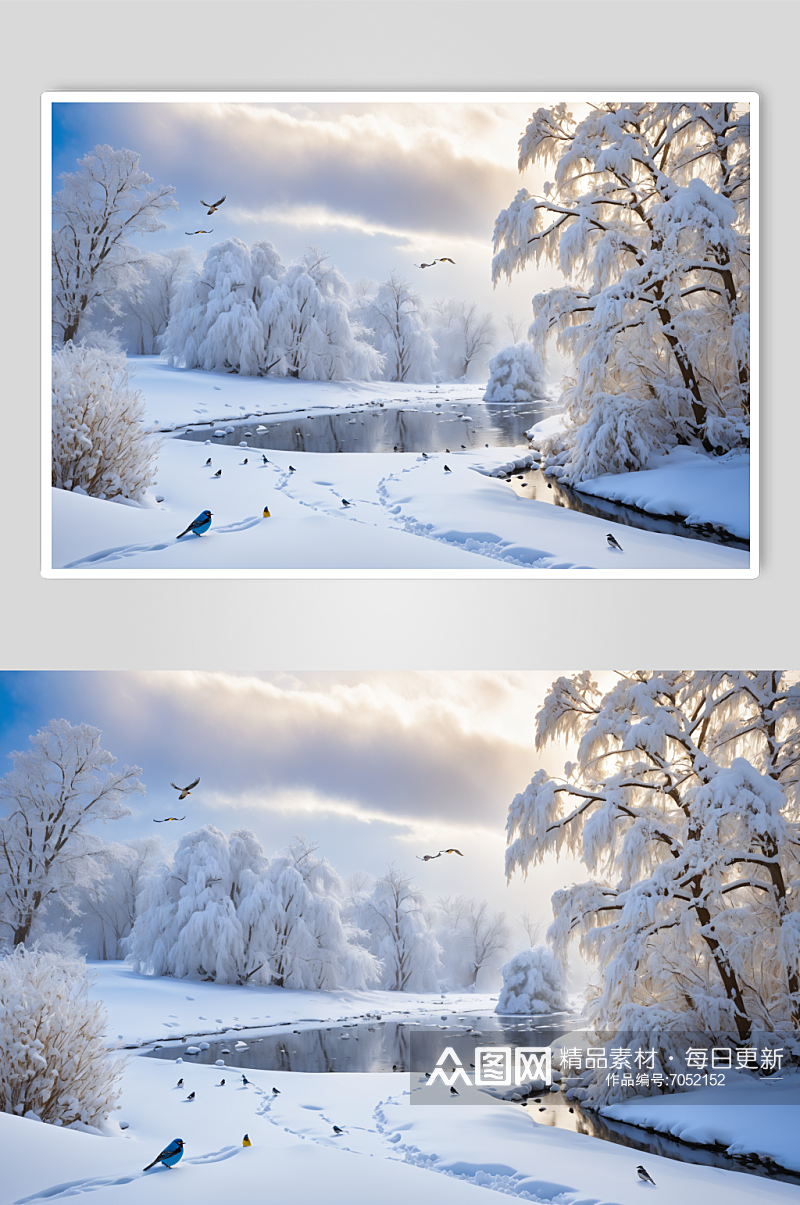 AI数字艺术冬季自然风景雪景摄影图素材
