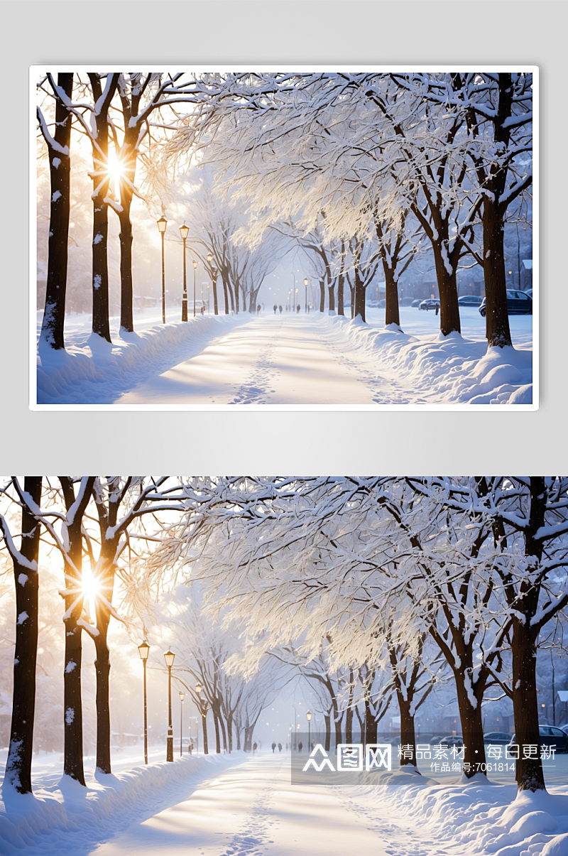 AI数字艺术冬天下雪飘雪摄影图素材