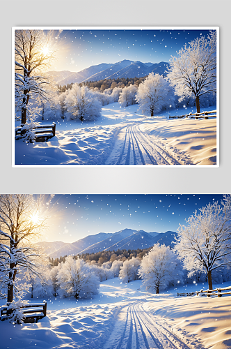 AI数字艺术冬天下雪飘雪摄影图