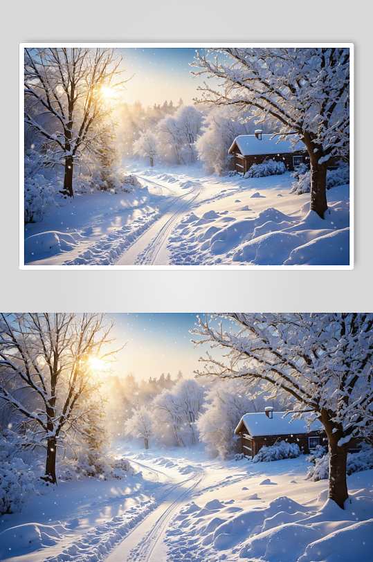 AI数字艺术冬天下雪飘雪摄影图