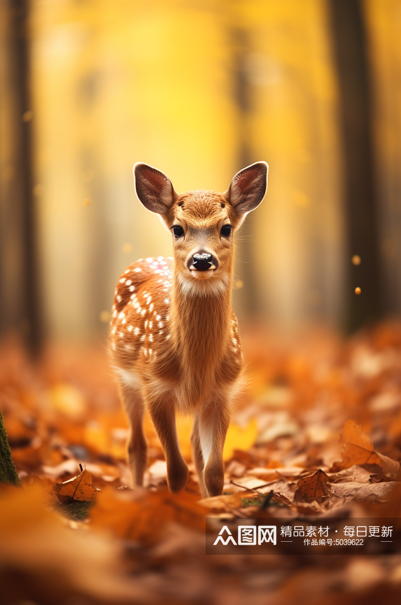 AI数字艺术秋景中的动物摄影图片素材