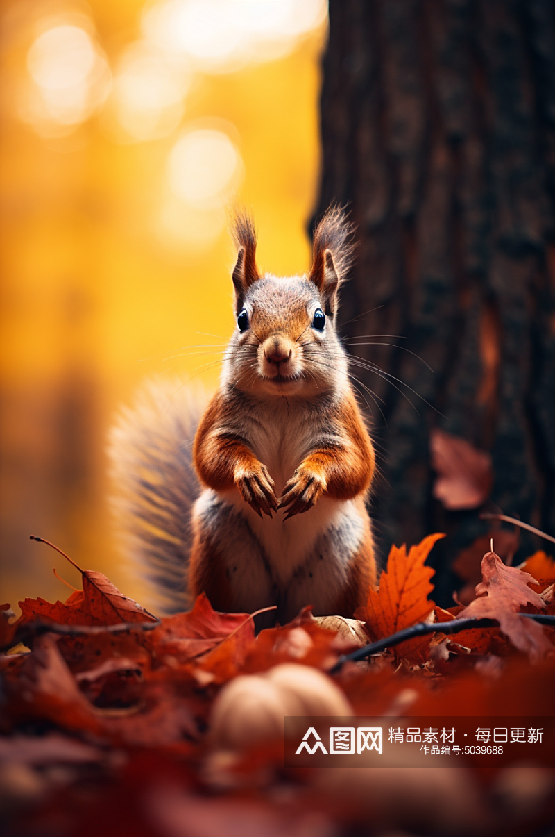 AI数字艺术秋景中的动物摄影图片素材
