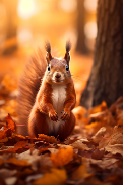 AI数字艺术秋景中的动物摄影图片