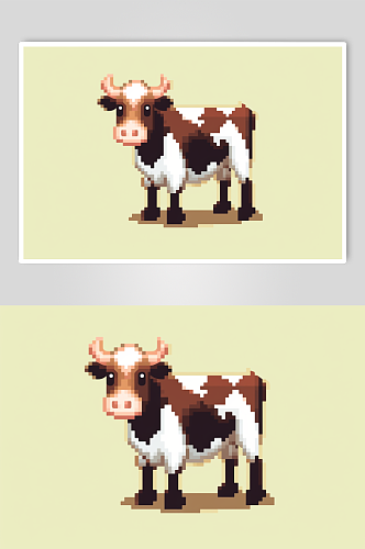 AI数字艺术像素风奶牛动物小元素