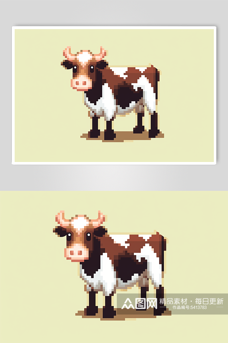 AI数字艺术像素风奶牛动物小元素素材