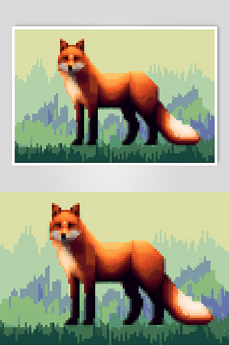 AI数字艺术像素风狐狸动物小元素