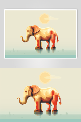 AI数字艺术像素风大象动物小元素