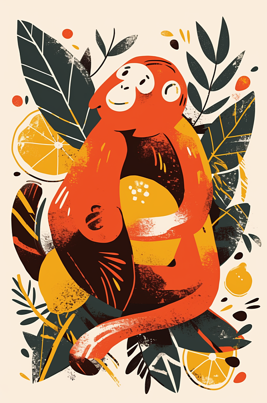 AI數(shù)字藝術(shù)野生動物和植物扁平化插畫