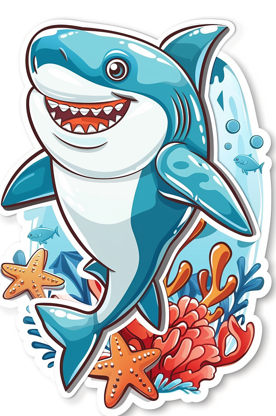 数字艺术卡通海洋动物鲨鱼涂鸦插画贴纸-众图网