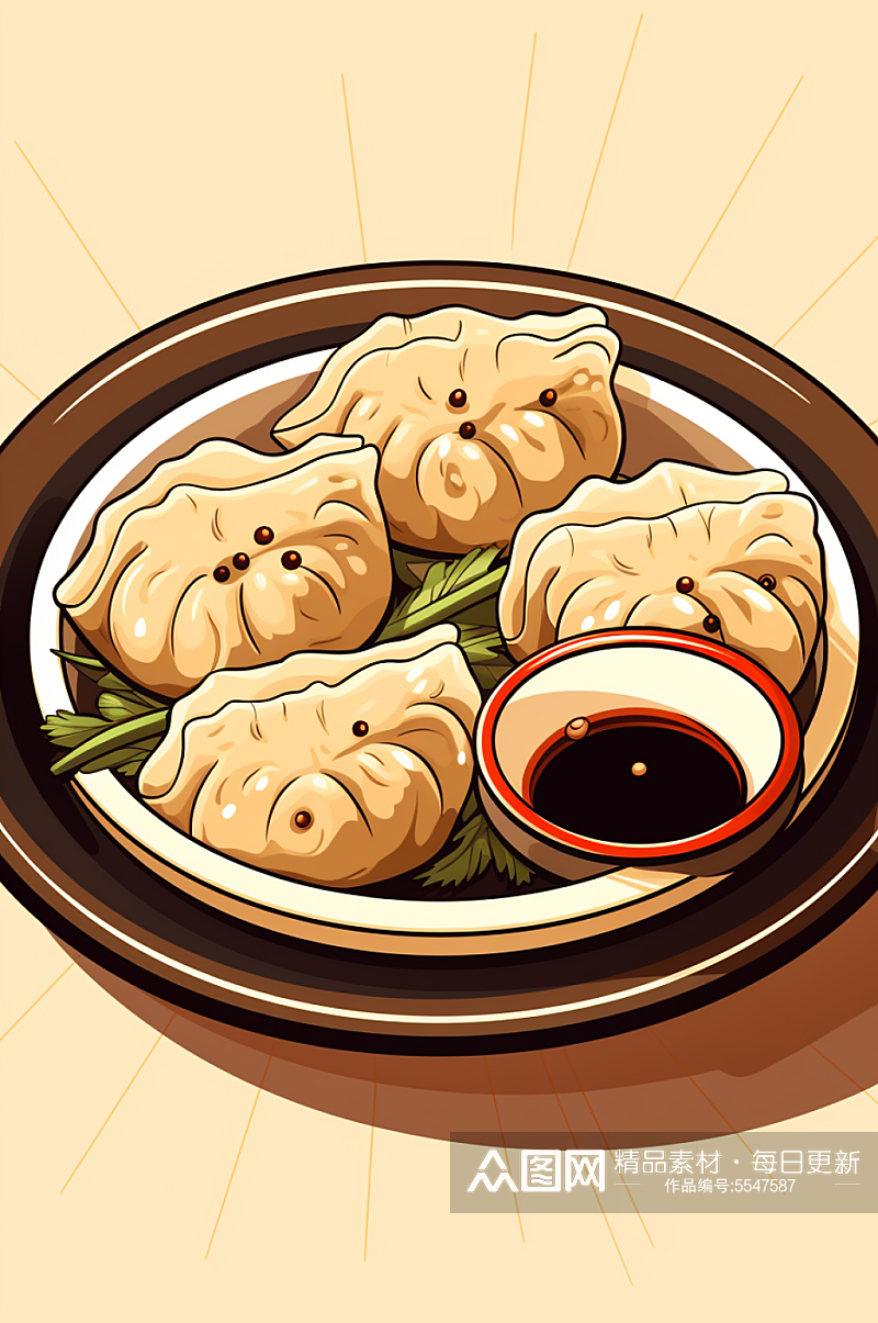 AI数字艺术卡通立冬冬至美味饺子元素素材