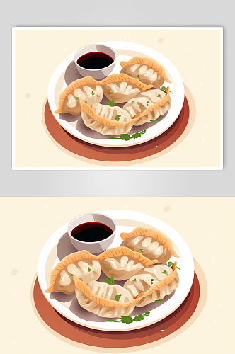 AI数字艺术卡通立冬冬至美味饺子元素