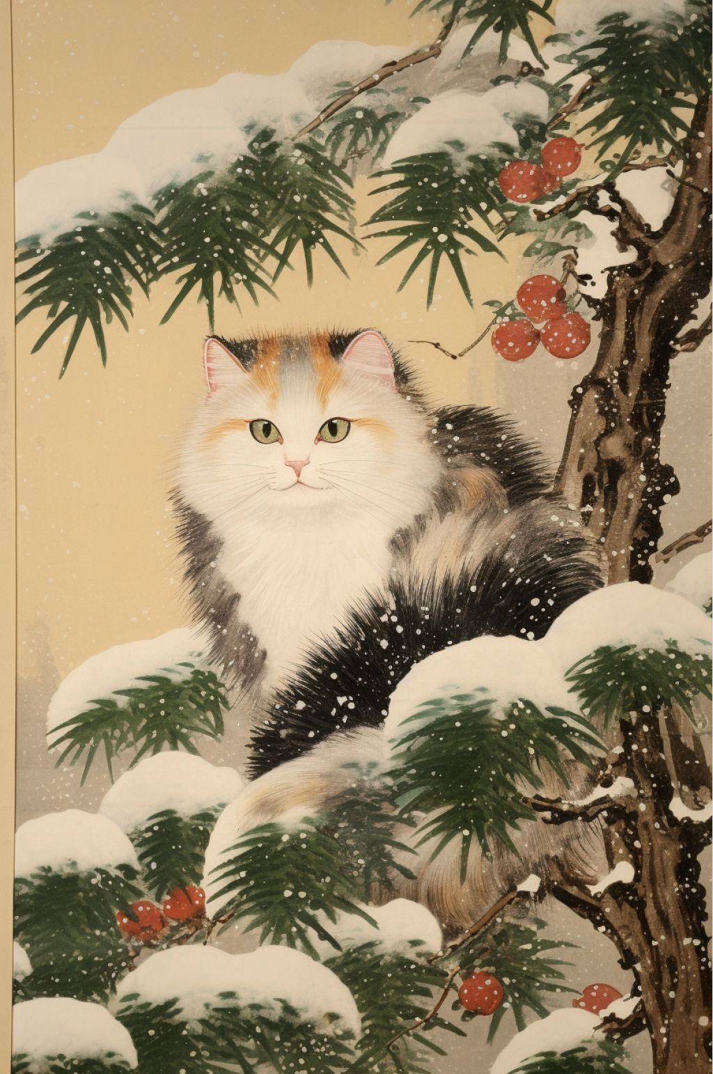 AI数字艺术手绘猫二十四节气冬至插画素材