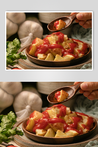 香脆铁板土豆美食摄影图片