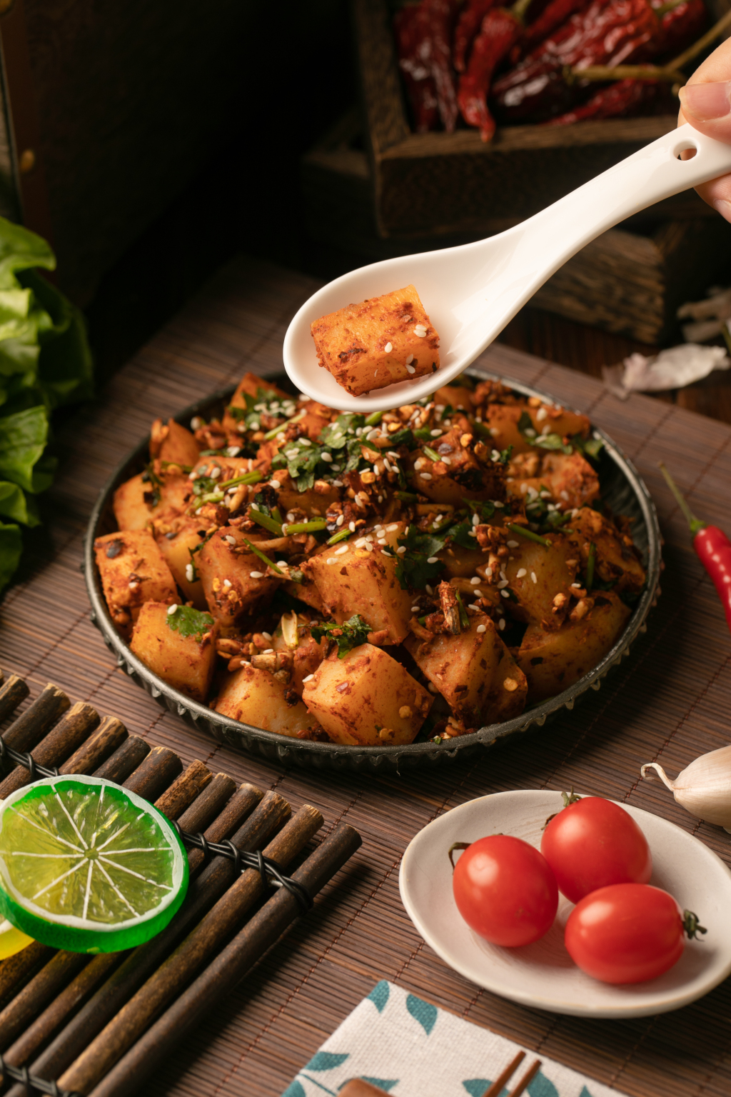 香脆铁板土豆美食摄影图片土豆素材