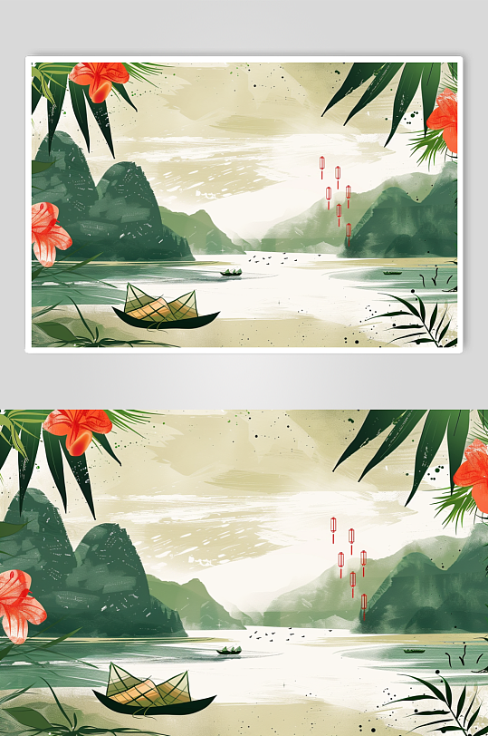 AI数字艺术端午节粽子节国风背景图-众图网