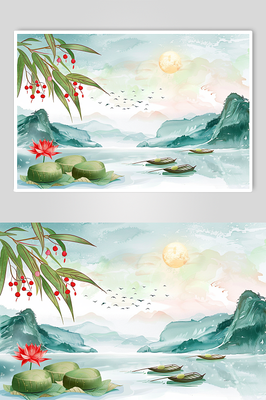 AI數(shù)字藝術(shù)端午節(jié)粽子節(jié)國風背景圖
