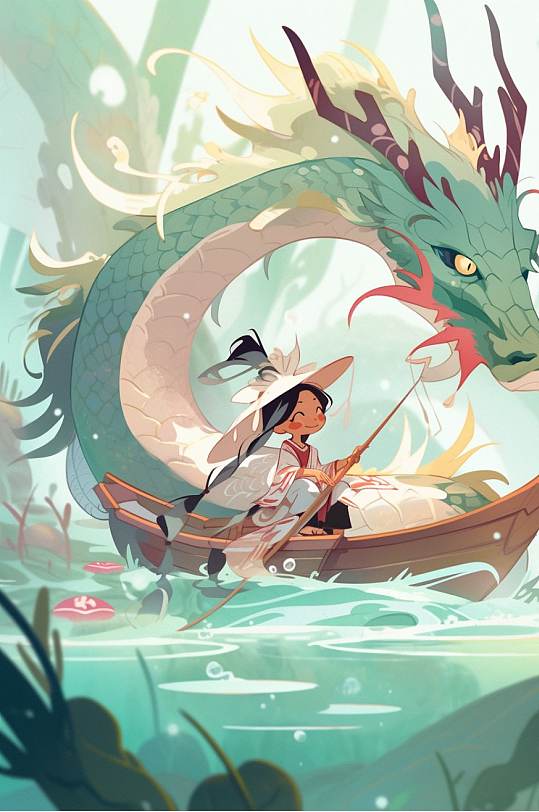 AI数字艺术国朝手绘端午节赛龙舟场景插画-众图网