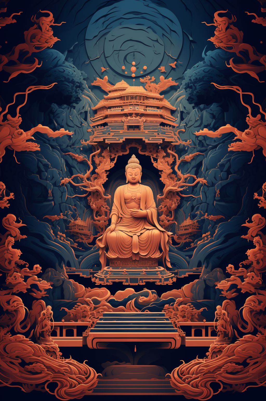 AI数字艺术敦煌风竖版国潮背景图素材