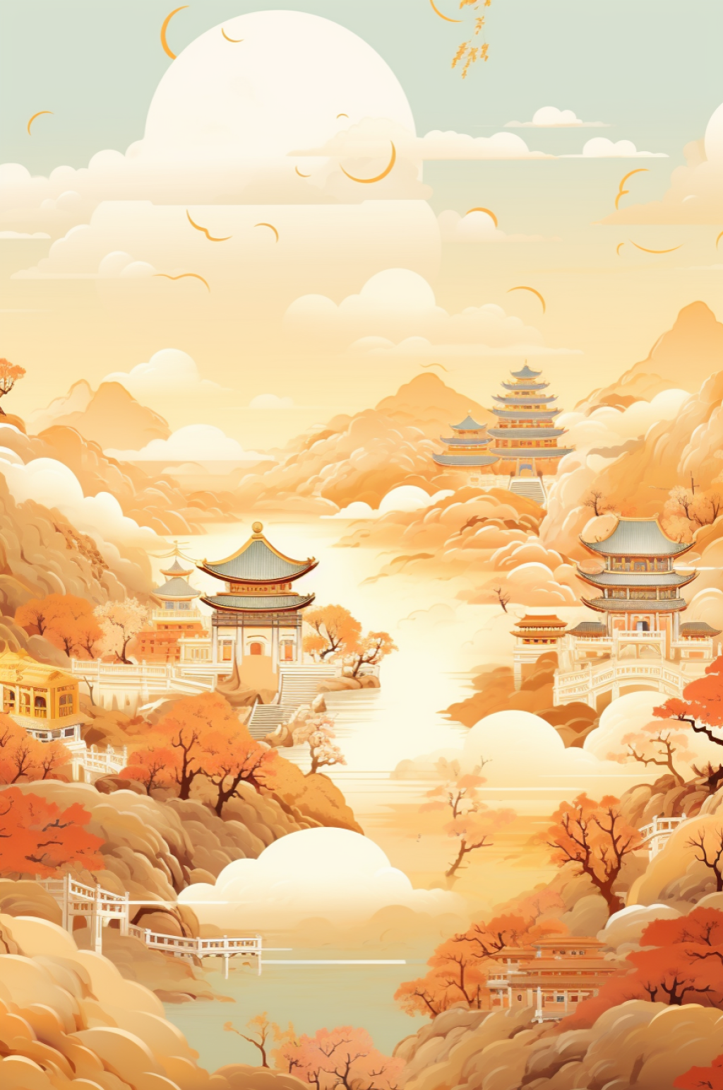 AI数字艺术敦煌风竖版国潮背景图素材