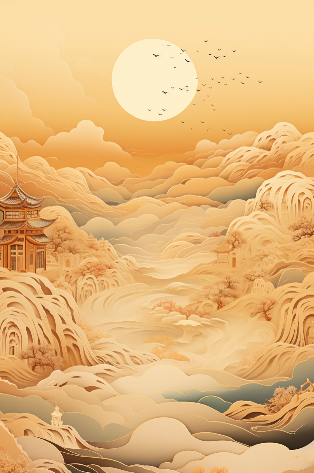 AI数字艺术敦煌风竖版国潮背景图素材