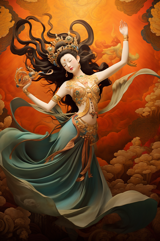 AI數(shù)字藝術(shù)敦煌飛天風(fēng)格插畫(huà)