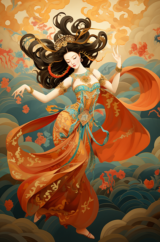 AI數(shù)字藝術(shù)敦煌飛天風(fēng)格插畫(huà)