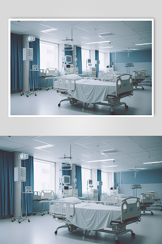 AI数字艺术医疗多人病房医院场景摄影图