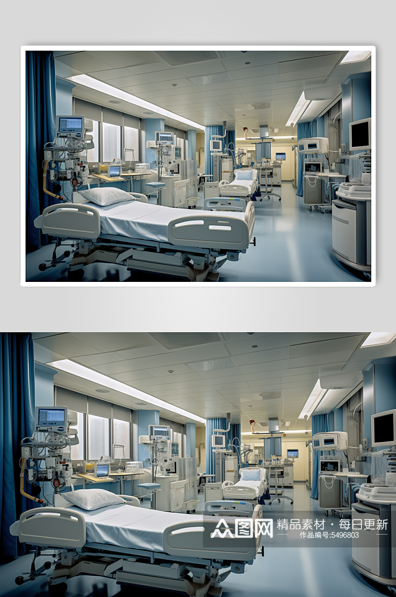 AI数字艺术医疗多人病房医院场景摄影图素材