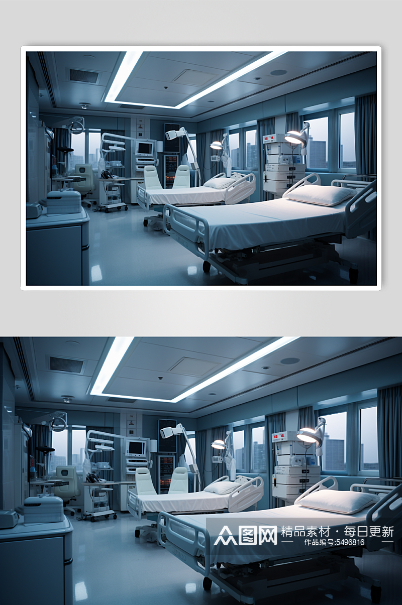 AI数字艺术医疗多人病房医院场景摄影图素材
