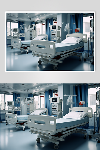 AI数字艺术医疗多人病房医院场景摄影图