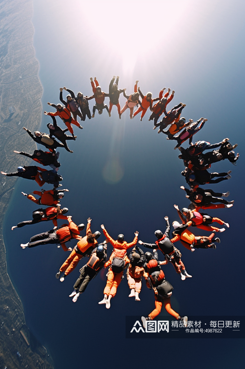 AI数字艺术多人跳伞运动企业文化摄影图片素材