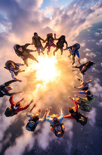 AI数字艺术多人跳伞运动企业文化摄影图片