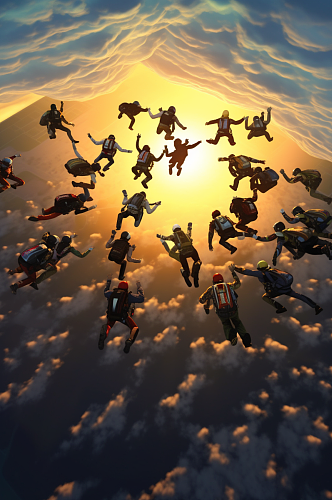 AI数字艺术多人跳伞运动企业文化摄影图片