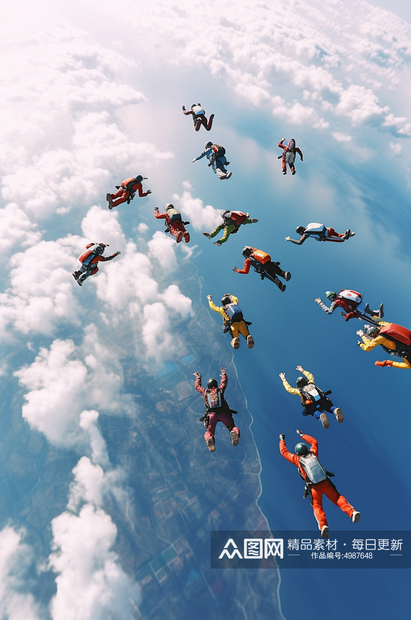 AI数字艺术多人跳伞运动企业文化摄影图片素材