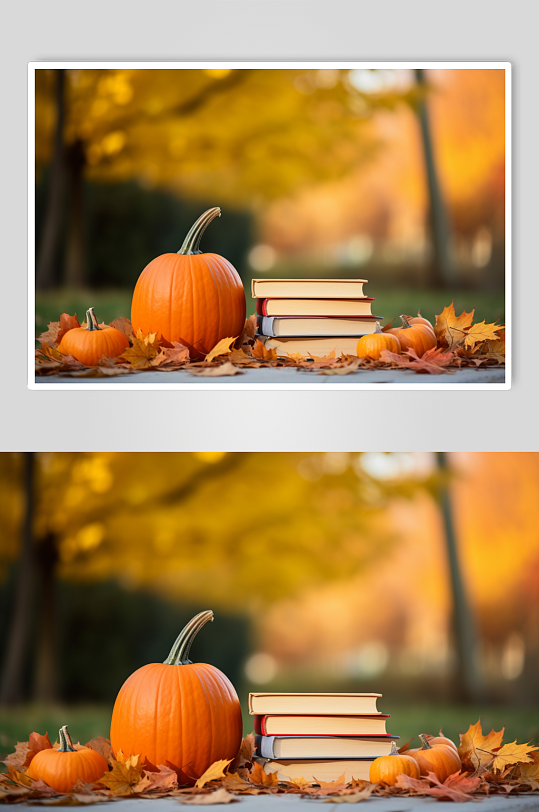 AI数字艺术创意立秋风景秋季书本读书摄影图片