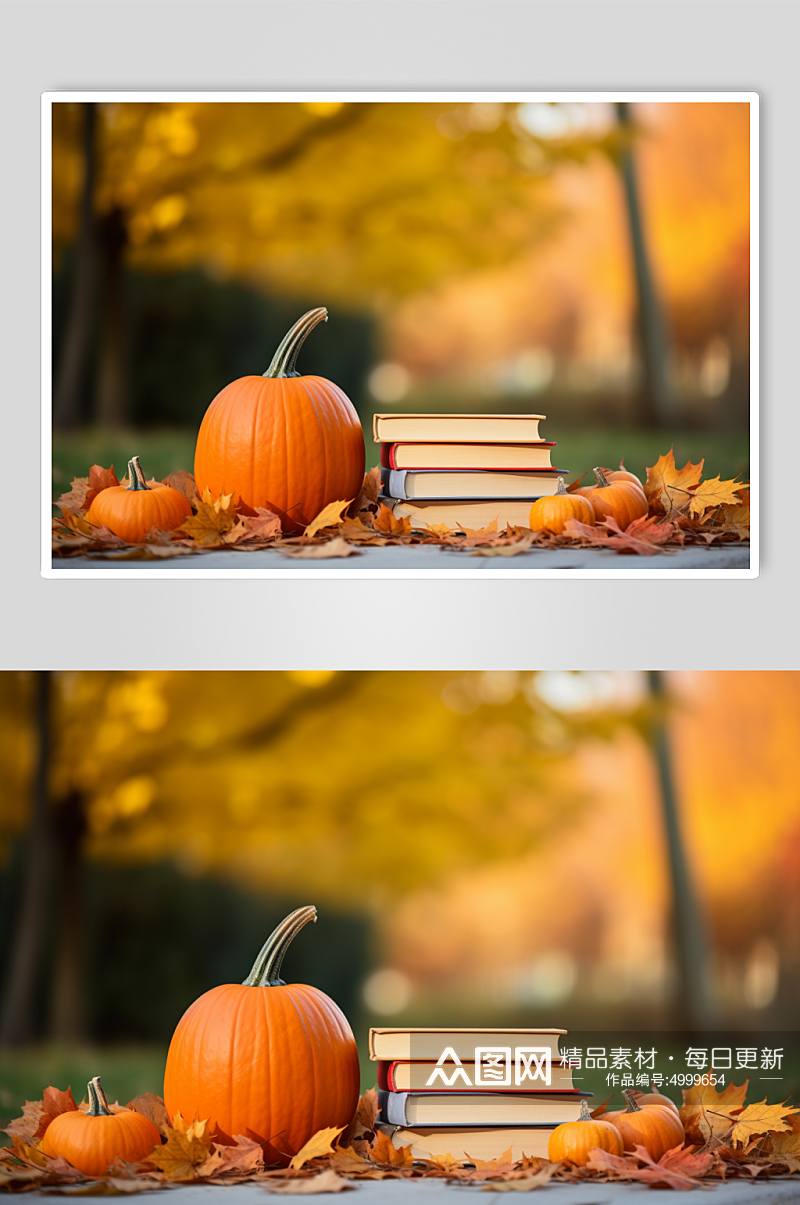 AI数字艺术创意立秋风景秋季书本读书摄影图片素材