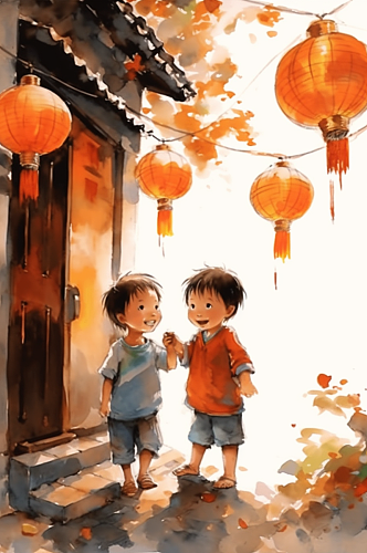 AI数字艺术中国风儿童水墨插画