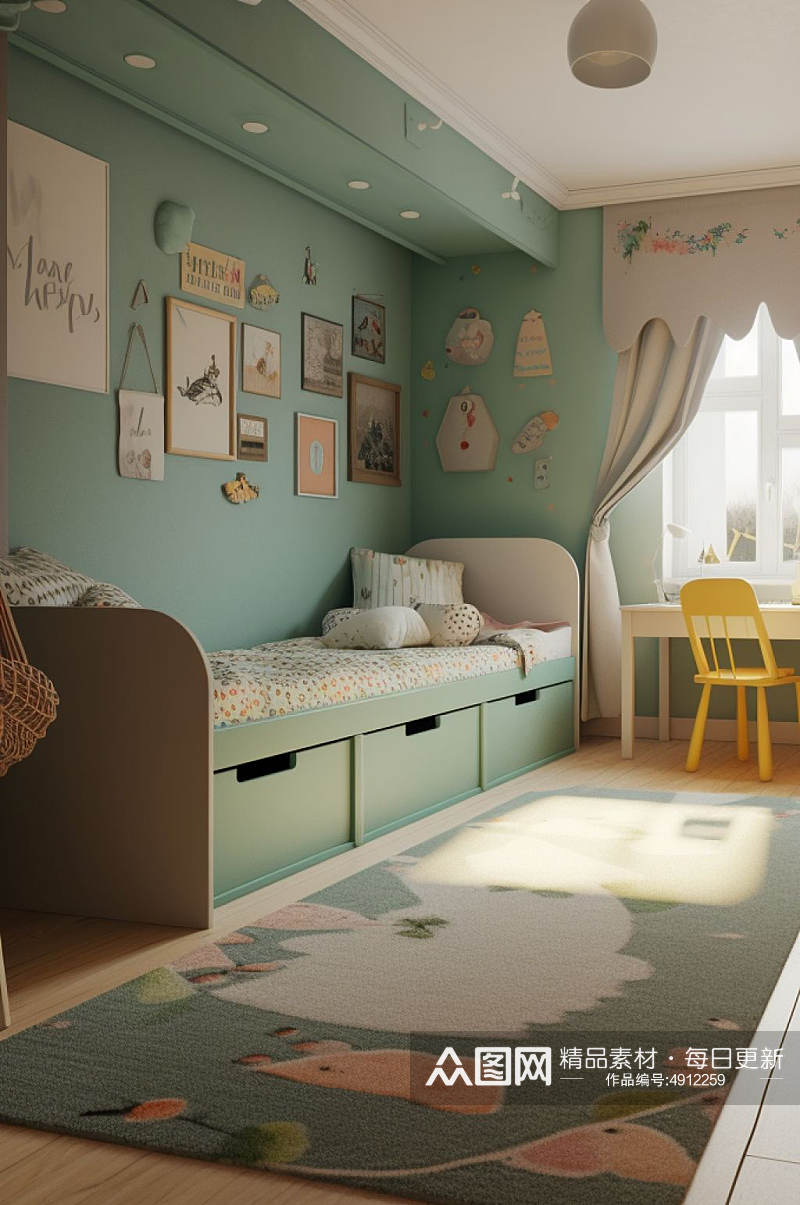AI数字艺术创意儿童房室内设计摄影图片素材