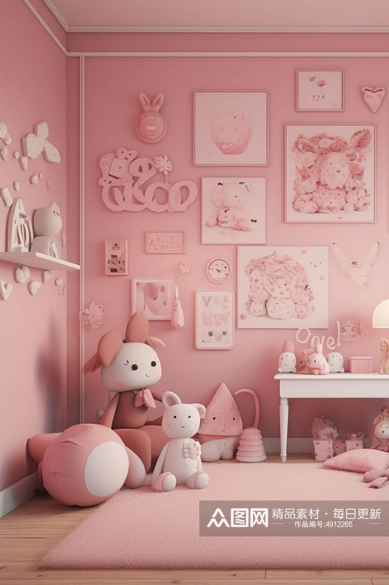 AI数字艺术创意儿童房室内设计摄影图片素材