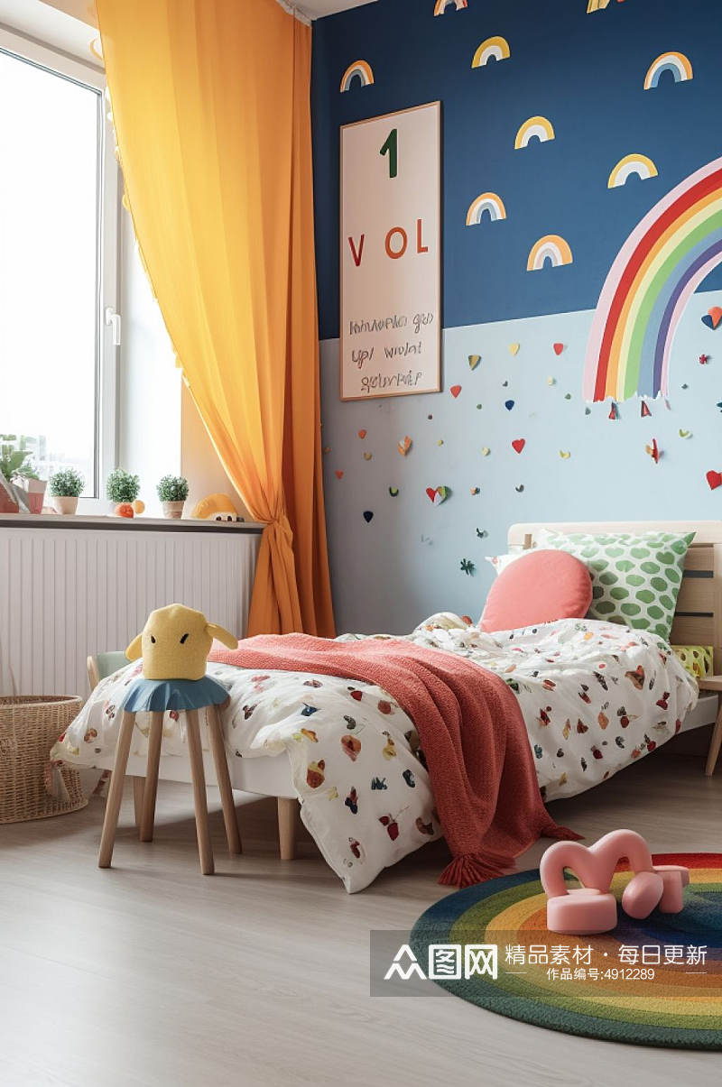 AI数字艺术北欧风儿童房室内设计摄影图片素材