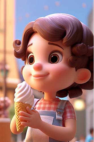 AI数字艺术小女孩拿冰淇凌儿童节3d模型