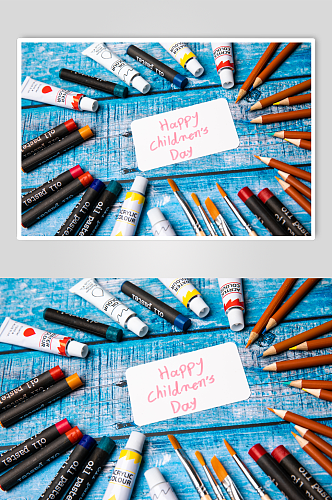 简约彩色水彩笔铅笔儿童节摄影图片