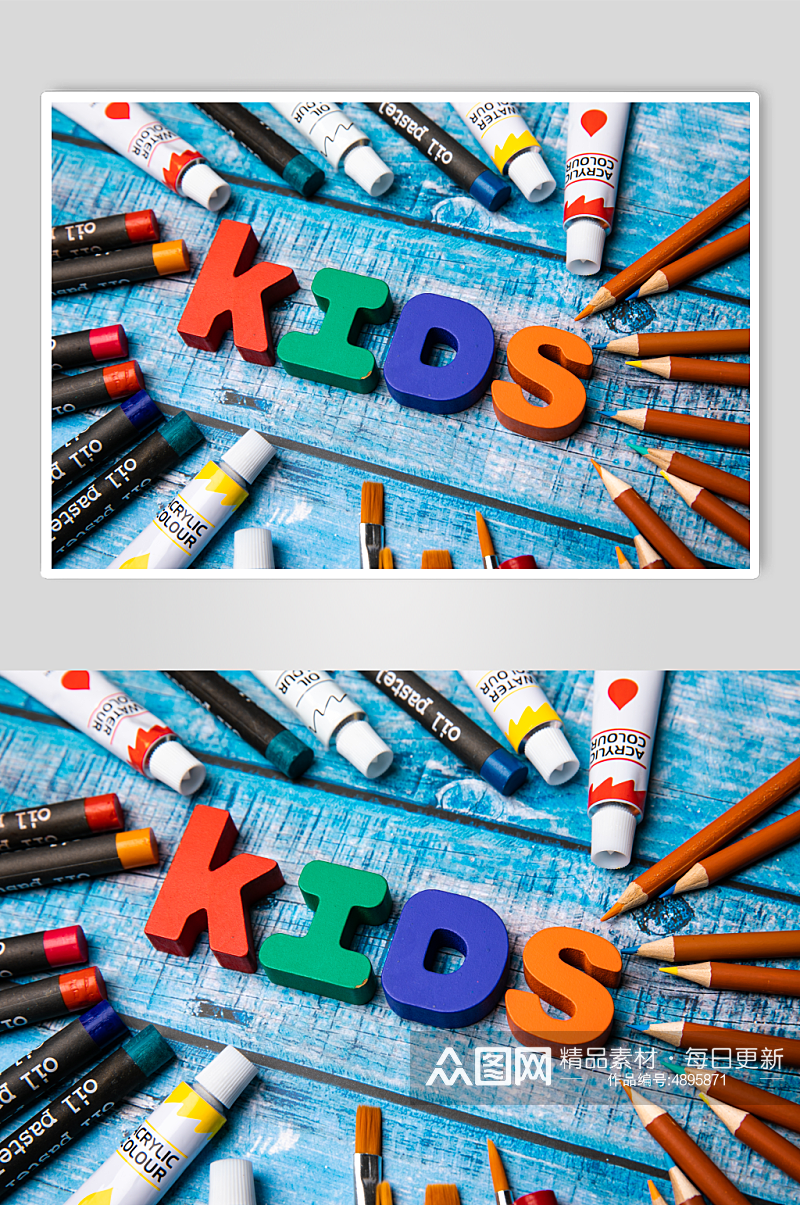 简约彩色水彩笔铅笔儿童节摄影图片素材