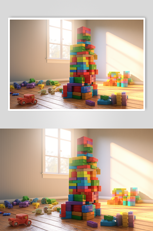 AI数字艺术现代彩色儿童积木玩具模型元素